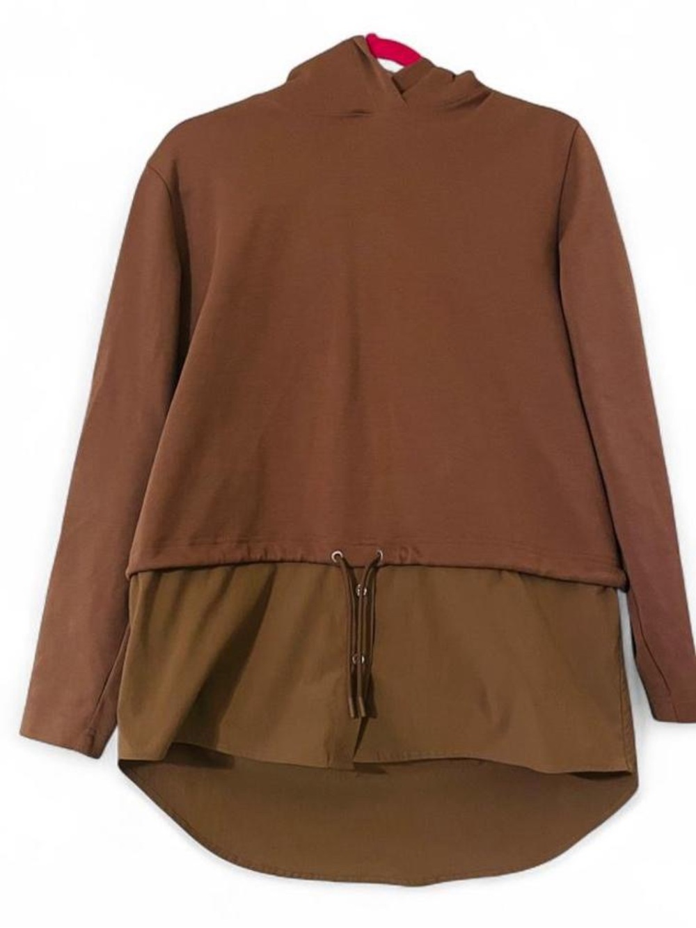 Athleta Gallery Hoodie Tunic Mixed Media Brown Sweatshirt Size M